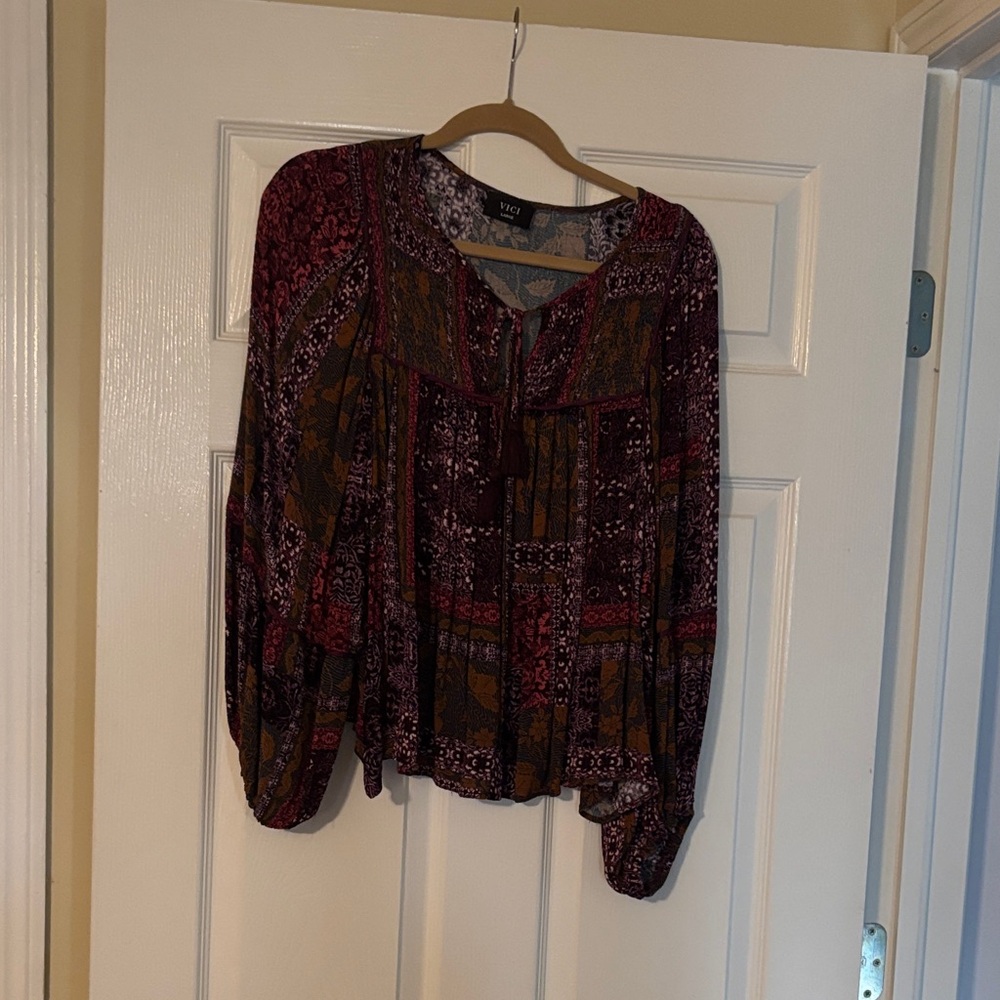 Vici Burgundy and Brown Bohemian Blouse